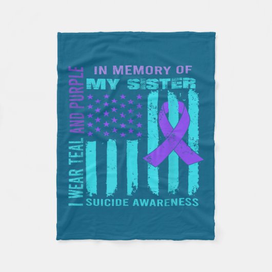 Teal Purple Ribbon Suicide Awareness Flag Sister B フリースブランケット (正面)