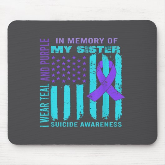 Teal Purple Ribbon Suicide Awareness Flag Sister B マウスパッド (正面)