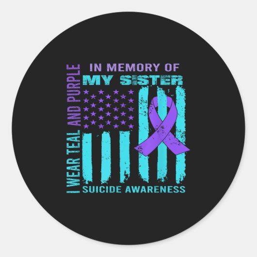 Teal Purple Ribbon Suicide Awareness Flag Sister B ラウンドシール (正面)