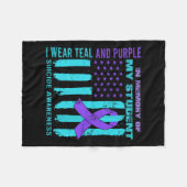 Teal Purple Ribbon Suicide Awareness Flag Student  フリースブランケット (正面(横))