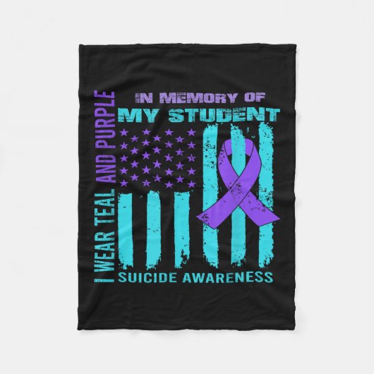 Teal Purple Ribbon Suicide Awareness Flag Student  フリースブランケット (正面)