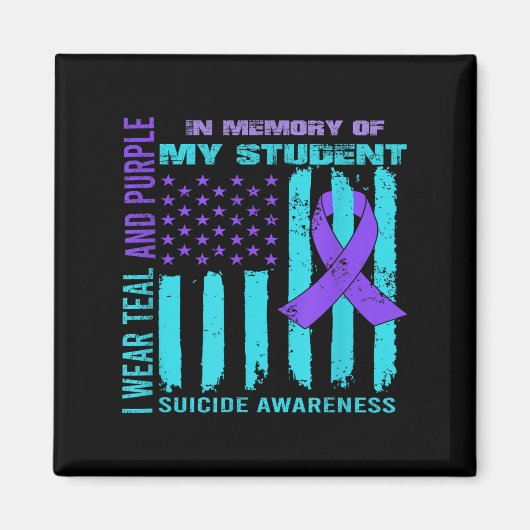 Teal Purple Ribbon Suicide Awareness Flag Student マグネット (正面)