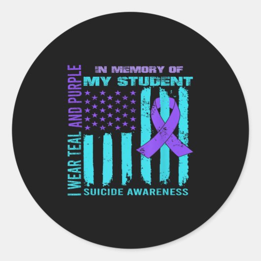 Teal Purple Ribbon Suicide Awareness Flag Student ラウンドシール (正面)