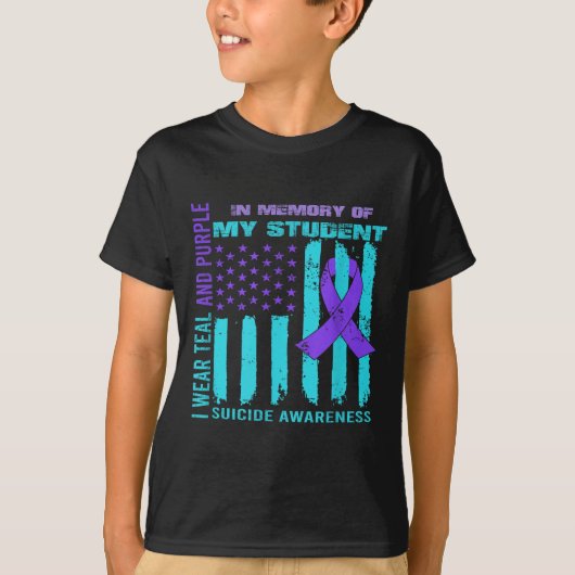 Teal Purple Ribbon Suicide Awareness Flag Student  Tシャツ (正面)