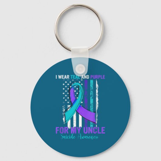 Teal Purple Ribbon Suicide Awareness Flag Uncle キーホルダー (正面)