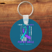 Teal Purple Ribbon Suicide Awareness Flag Uncle キーホルダー (正面)