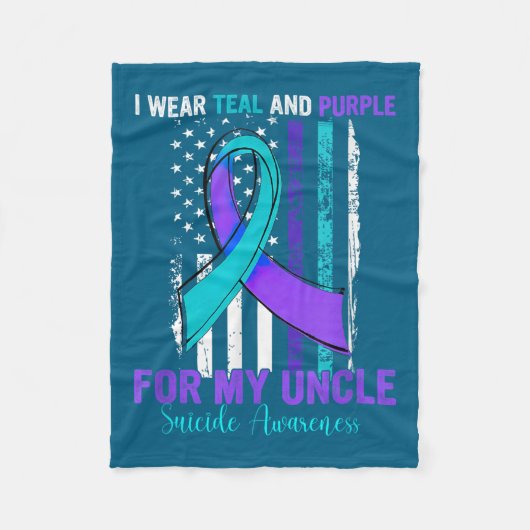 Teal Purple Ribbon Suicide Awareness Flag Uncle  フリースブランケット (正面)