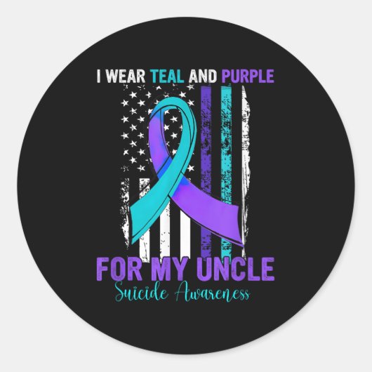 Teal Purple Ribbon Suicide Awareness Flag Uncle  ラウンドシール (正面)