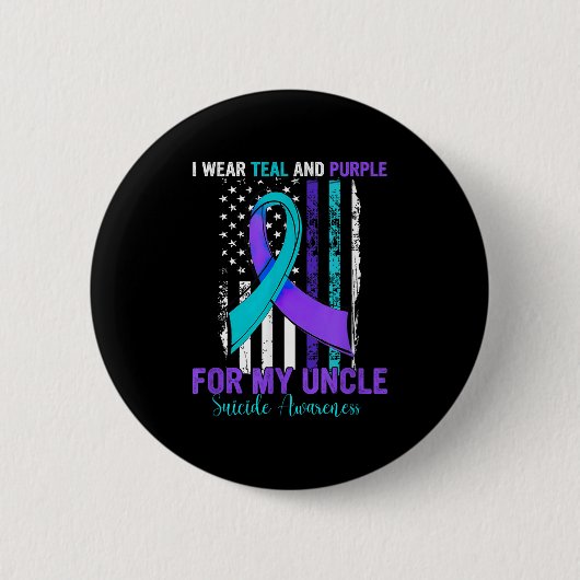 Teal Purple Ribbon Suicide Awareness Flag Uncle  缶バッジ (正面)