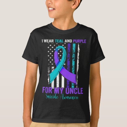 Teal Purple Ribbon Suicide Awareness Flag Uncle  Tシャツ (正面)