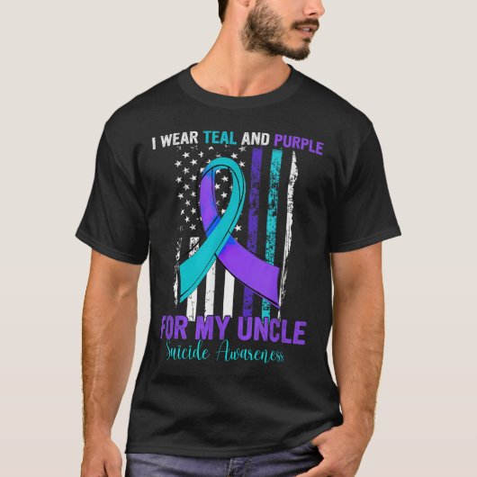 Teal Purple Ribbon Suicide Awareness Flag Uncle  Tシャツ (正面)