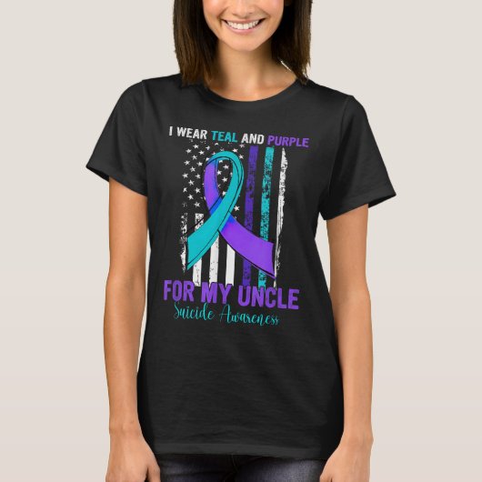 Teal Purple Ribbon Suicide Awareness Flag Uncle  Tシャツ (正面)