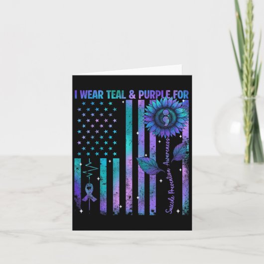 Teal Purple Us Usa Flag Suicide Prevention Awarene カード (正面)