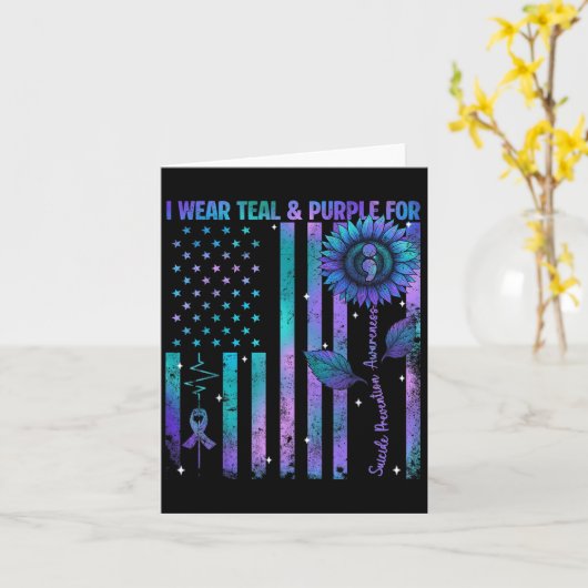 Teal Purple Us Usa Flag Suicide Prevention Awarene カード (黄色い花)