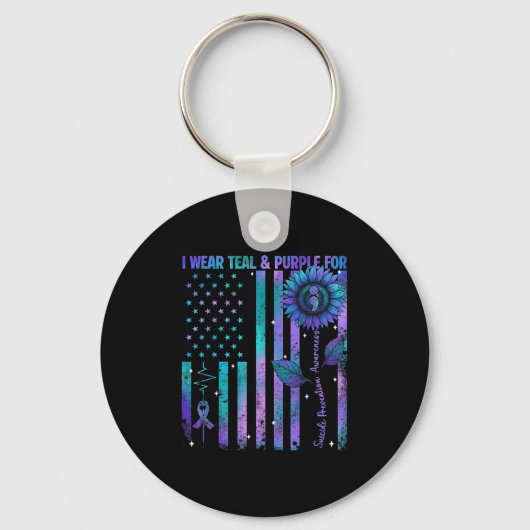 Teal Purple Us Usa Flag Suicide Prevention Awarene キーホルダー (正面)