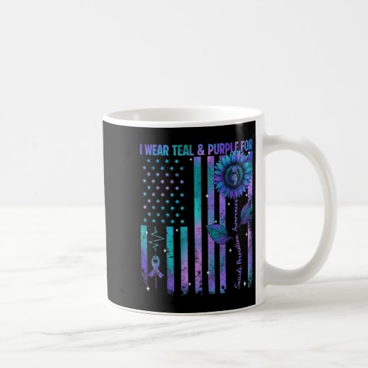 Teal Purple Us Usa Flag Suicide Prevention Awarene コーヒーマグカップ (右)