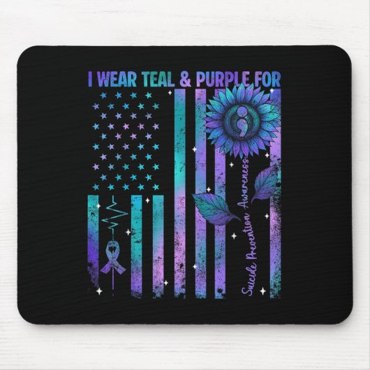Teal Purple Us Usa Flag Suicide Prevention Awarene マウスパッド (正面)