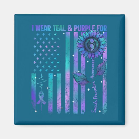 Teal Purple Us Usa Flag Suicide Prevention Awarene マグネット (正面)