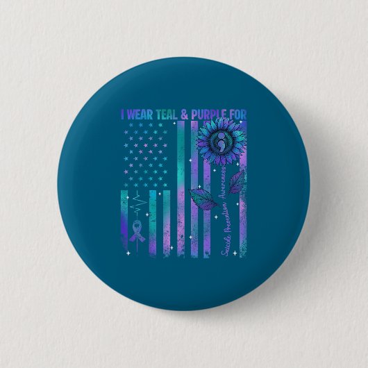 Teal Purple Us Usa Flag Suicide Prevention Awarene 缶バッジ (正面)