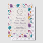 Teal Purple Yellow Spring Meadow Flowers Wedding ベラム紙招待状 (オフセット (招待状))