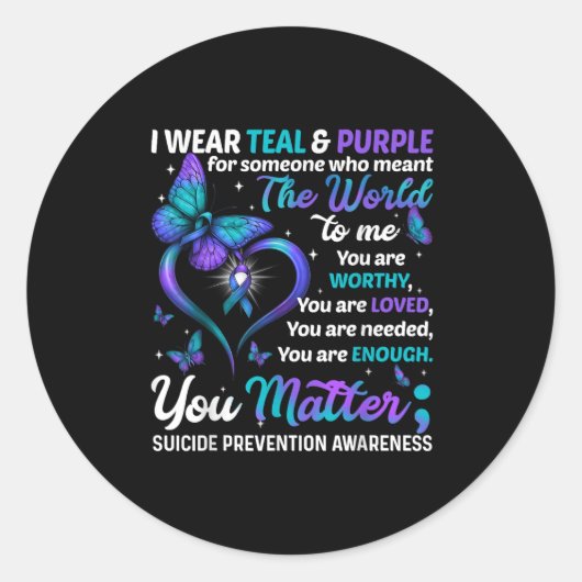Teal Purple You Suicide Prevention Awareness Month ラウンドシール (正面)