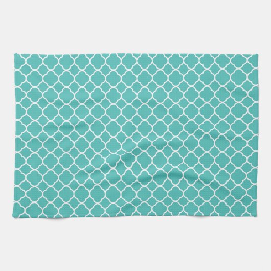 Teal Quatrefoil Pattern キッチンタオル (横)