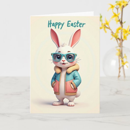 Teal Rabbit Easter Card カード (黄色い花)