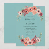Teal Radiant Anemone Wedding 招待状 (正面/裏面)