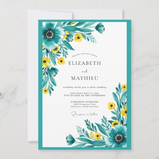 Teal Radiant Meadow Wedding 招待状 (正面)