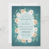 Teal Ravishing Floral Wedding 招待状 (正面)