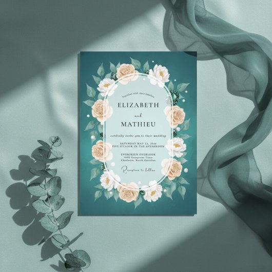 Teal Ravishing Floral Wedding 招待状