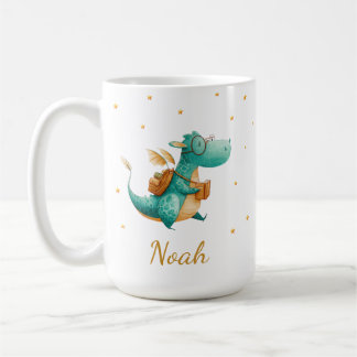 Teal Reading Dragon Mug – Personalized  Name コーヒーマグカップ