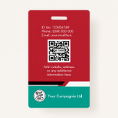 Teal & Red Business Access Card with Company Logo バッジ (裏面)