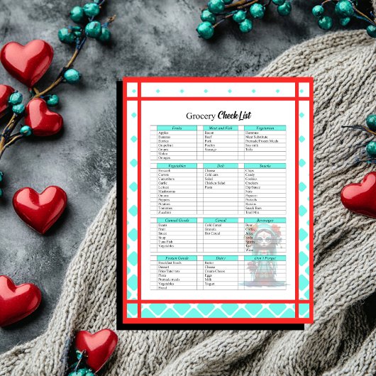 Teal Red Roses Sugar Skull Grocery List ノートパッド