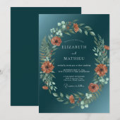 Teal Resplendent Autumnal Wedding 招待状 (正面/裏面)