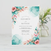 Teal Resplendent Watercolor Wedding 招待状 (スタンド正面)