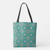 Teal Retro Floral Pattern Tote トートバッグ (裏面)