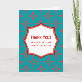 Teal Retro Pattern Thank You Card Funny Gratitude カード