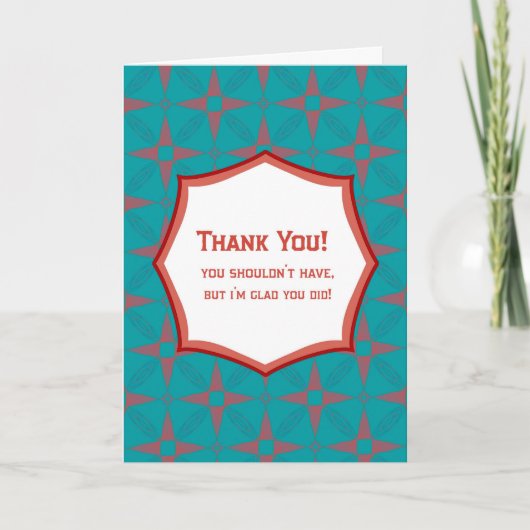 Teal Retro Pattern Thank You Card Funny Gratitude カード (正面)