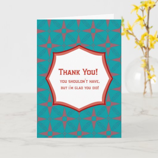 Teal Retro Pattern Thank You Card Funny Gratitude カード (黄色い花)