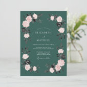 Teal Romantic Floral Wedding 招待状 (スタンド正面)