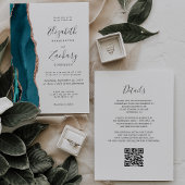 Teal Rose Gold Agate QR Code Wedding Invitation 招待状
