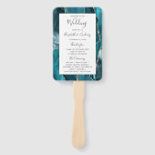 Teal Rose Gold Agate White Wedding Program ハンドファン (正面)
