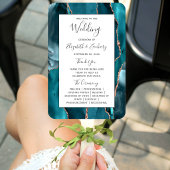 Teal Rose Gold Agate White Wedding Program ハンドファン