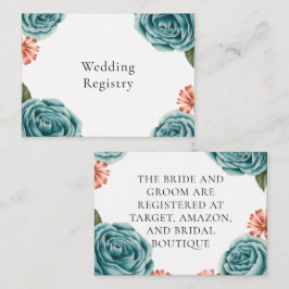 Teal Rose & Orange Daisy Wedding Registry エンクロージャーカード
