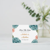 Teal Rose & Orange Daisy  Wedding Save The Date エンクロージャーカード (スタンド正面)