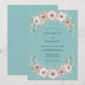 Teal Rose Painterly Enchantment Wedding 招待状 (正面/裏面)
