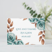 Teal Roses and Bronze Leaves Wedding サンキューカード (スタンド正面)