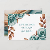 Teal Roses and Bronze Leaves Wedding セーブザデート (正面/裏面)