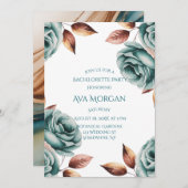 Teal Roses and Copper Leaves Bachelorette Party 招待状 (正面/裏面)